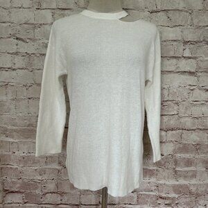 Halogen Ivory Crewneck Pullover Knit Sweater Cutout Neck 3/4 Sleeve  Size XS NEW